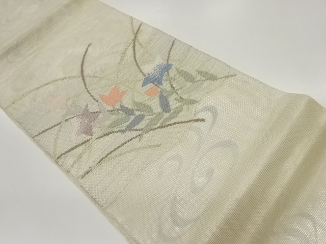 JAPANESE FUKURO OBI FOR SUMMER / WOVEN AUTUMN FLOWERS